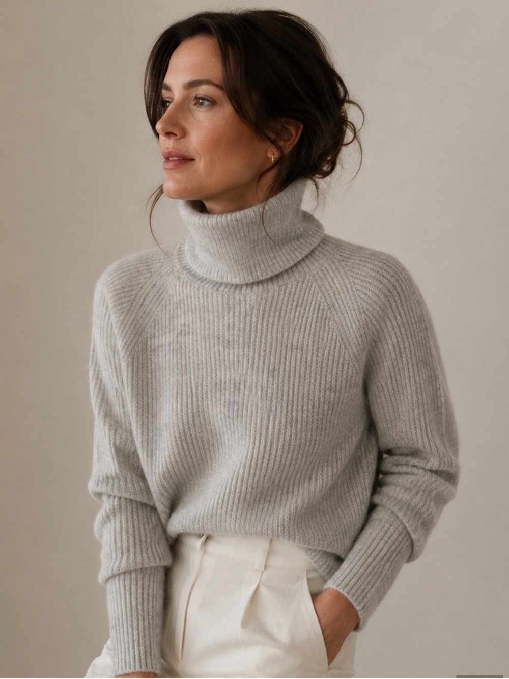 Quince Lightweight Baby Alpaca Turtleneck Sweater Quiet Luxury Gray - M